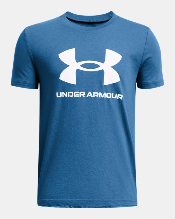 男童UA Sportstyle Logo短袖T恤 in Blue image number 0